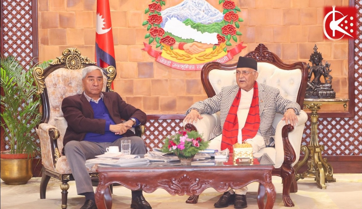 प्रधानमन्त्री ओली र  देउवाबीच बालुवाटारमा भेटवार्ता