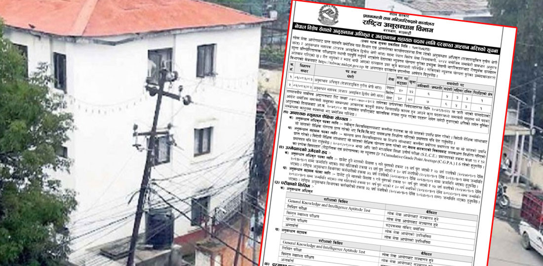 राष्ट्रिय अनुसन्धान विभागमा ९० जनाका लागि जागिर खुल्यो (सूचनासहित)