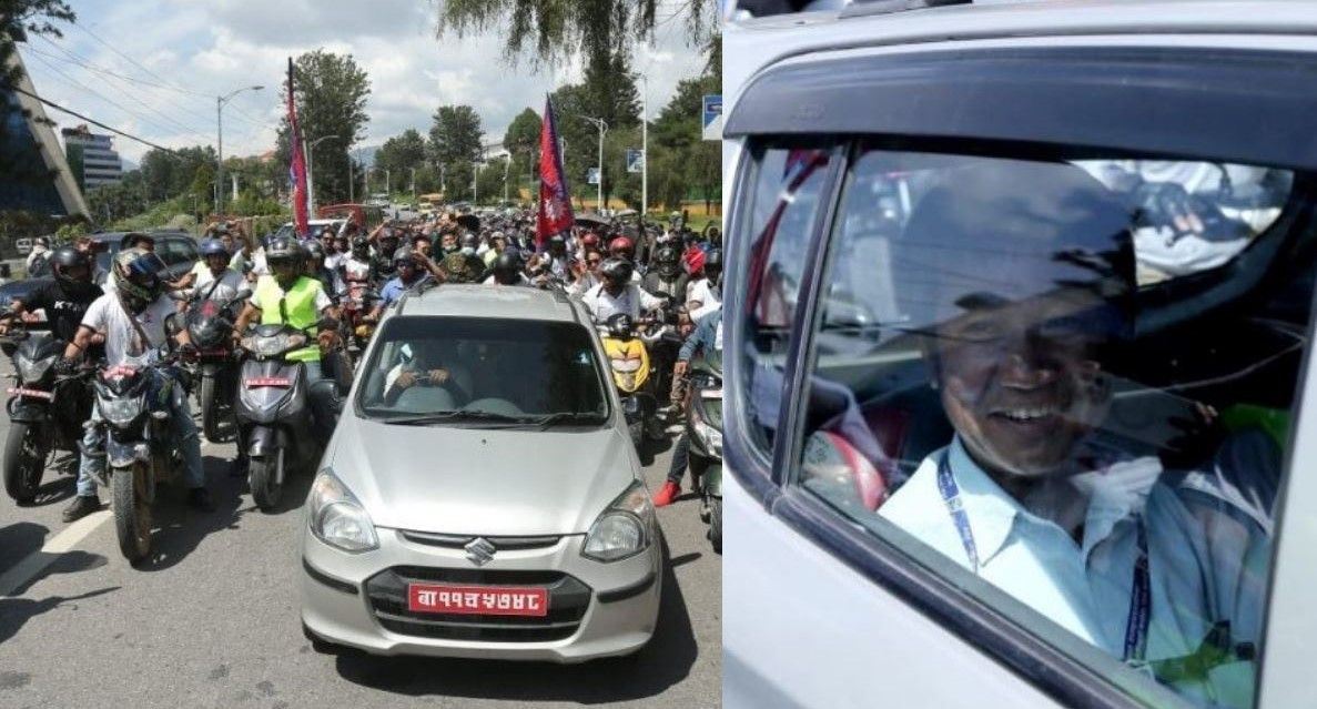हर्क साम्पाङलाई काठमाडौंमा आउँदा समर्थकको मोटरसाइकल र्‍यालीसहित स्वागत